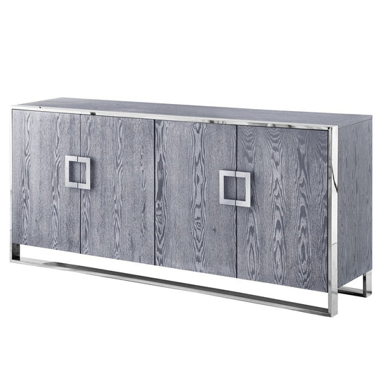 71" Ash Gray And Chrome Sideboard with Four Doors