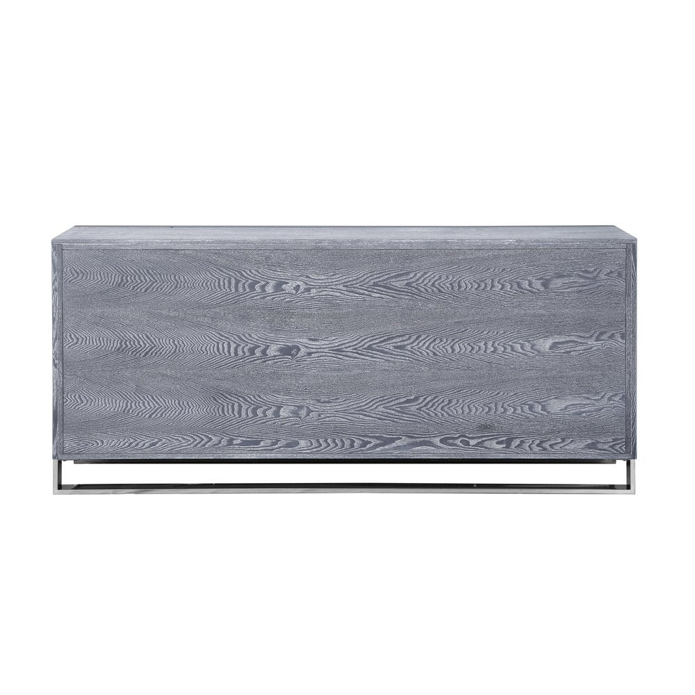 71" Ash Gray And Chrome Sideboard with Four Doors