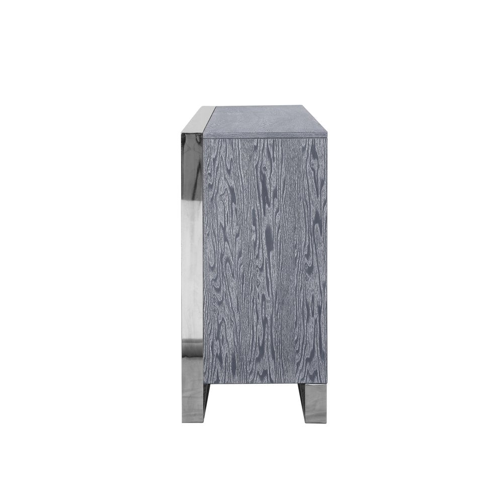 71" Ash Gray And Chrome Sideboard with Four Doors