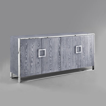 71" Ash Gray And Chrome Sideboard with Four Doors