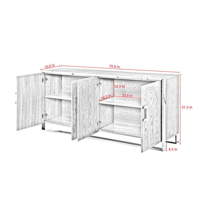 71" Ash Gray And Chrome Sideboard with Four Doors