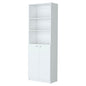 71" White Wood Three Tier Bookcase with Two Doors