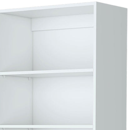71" White Wood Three Tier Bookcase with Two Doors