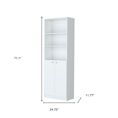 71" White Wood Three Tier Bookcase with Two Doors