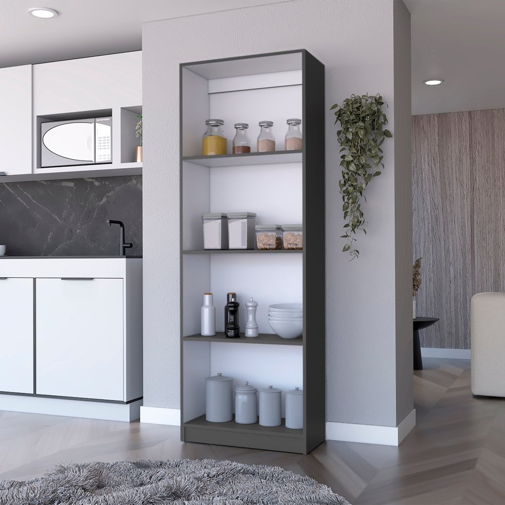 Librería de cuatro niveles de madera gris y blanca de 71"