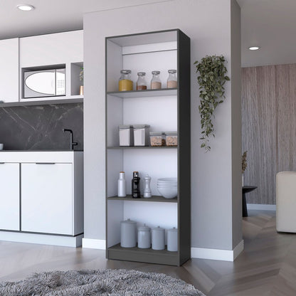 Librería de cuatro niveles de madera gris y blanca de 71"