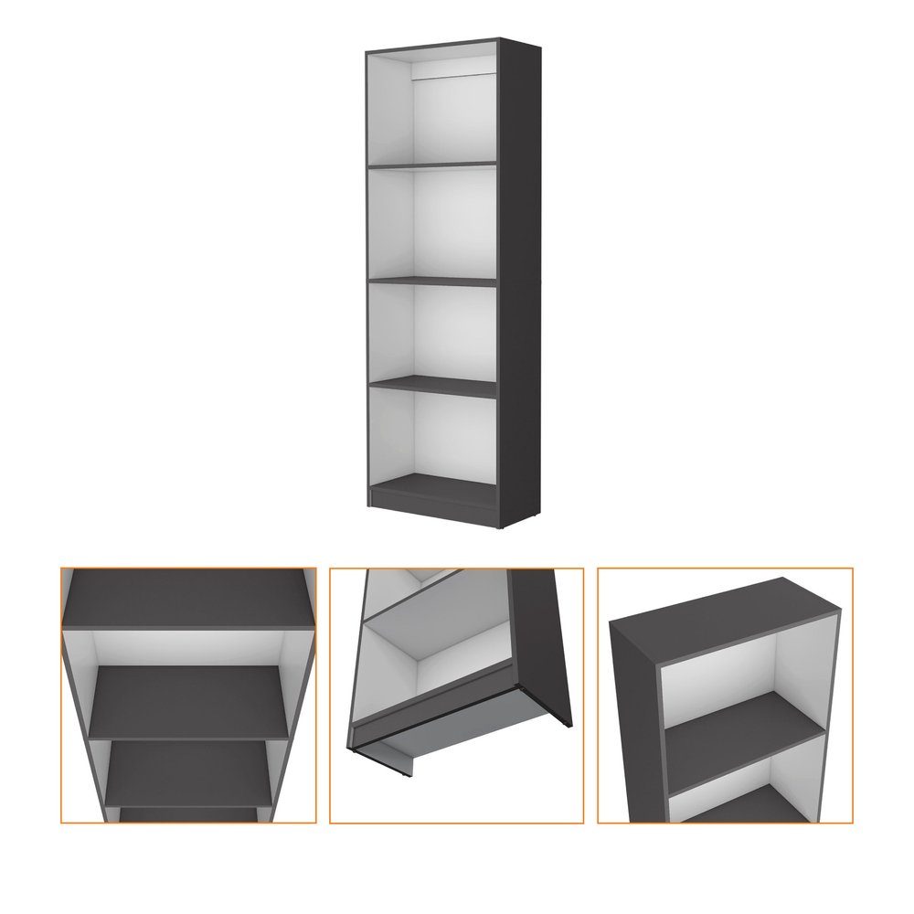 Librería de cuatro niveles de madera gris y blanca de 71"