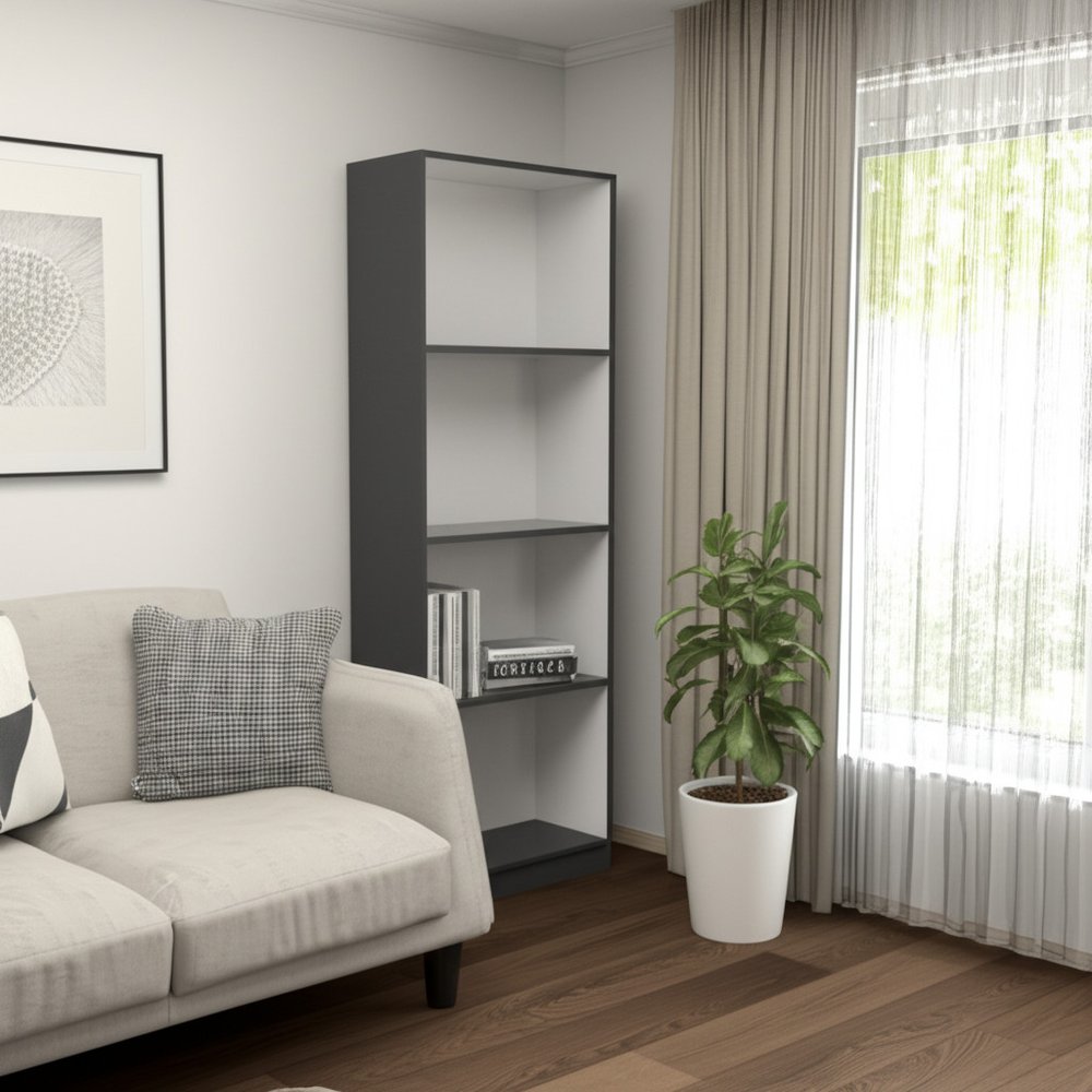 Librería de cuatro niveles de madera gris y blanca de 71"