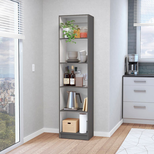 71" Gray And White Wood Five Tier Bookcase