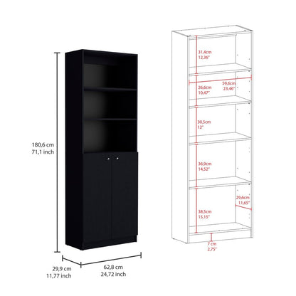 Librería negra de cinco niveles de 71" con dos puertas