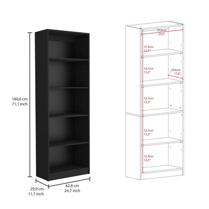 Librería negra de cinco niveles de 71" con dos puertas