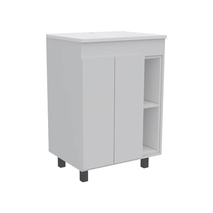 Set Of Two White Wood Freestanding Bathroom Vanity With Sink
