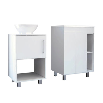 Set Of Two White Wood Freestanding Bathroom Vanity With Sink