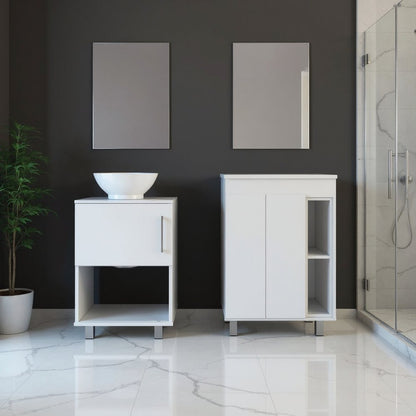 Set Of Two White Wood Freestanding Bathroom Vanity With Sink