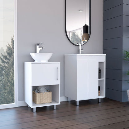 Set Of Two White Wood Freestanding Bathroom Vanity With Sink