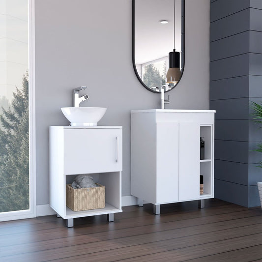 Set Of Two White Wood Freestanding Bathroom Vanity With Sink