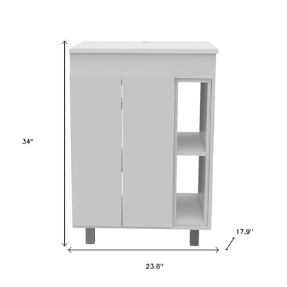 Set Of Two White Wood Freestanding Bathroom Vanity With Sink