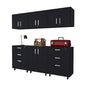 Gabinete de pared negro de 28" con ocho estantes y seis cajones