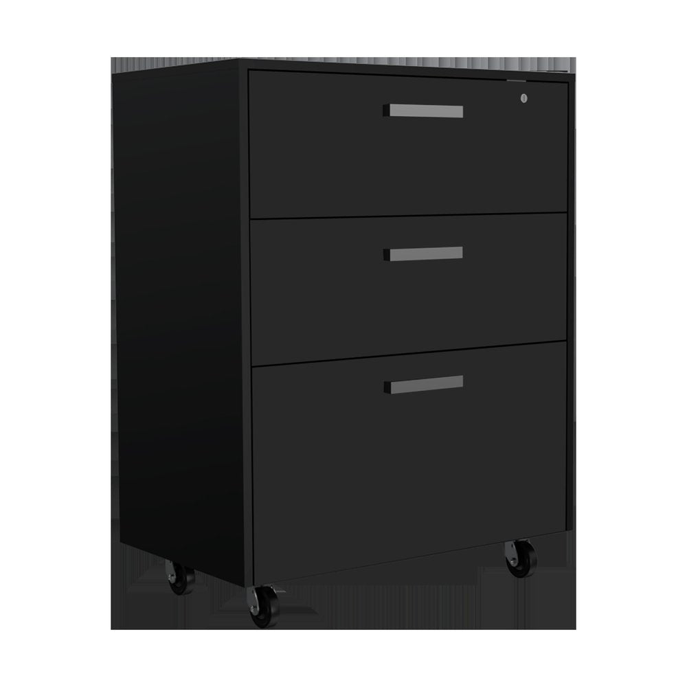Gabinete de pared negro de 28" con ocho estantes y seis cajones