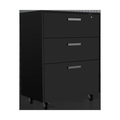 Gabinete de pared negro de 28" con ocho estantes y seis cajones