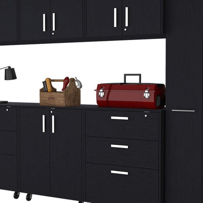 Armario de pared de 28" con doce estantes y seis cajones, color negro