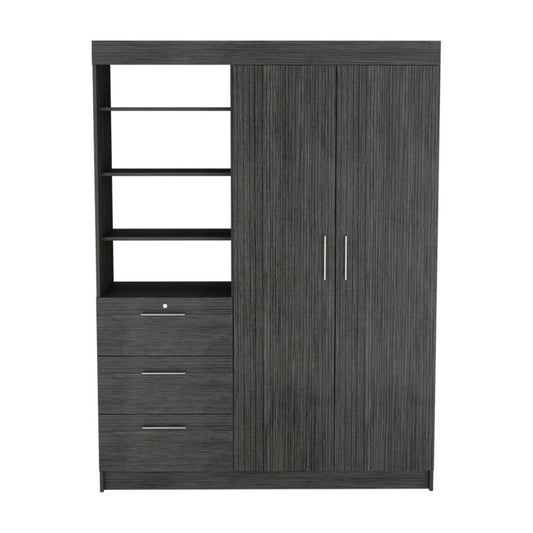 Cómoda combinada gris de tres cajones de 59"