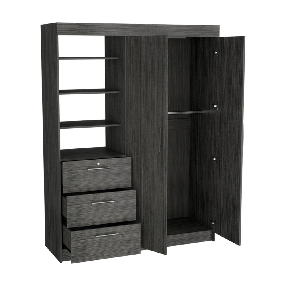Cómoda combinada gris de tres cajones de 59"