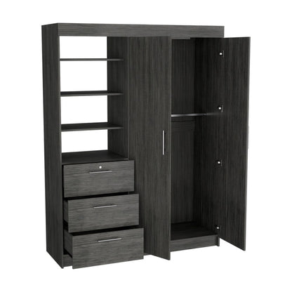 Cómoda combinada gris de tres cajones de 59"