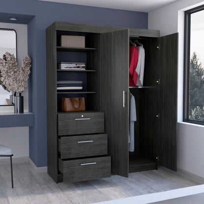 Cómoda combinada gris de tres cajones de 59"