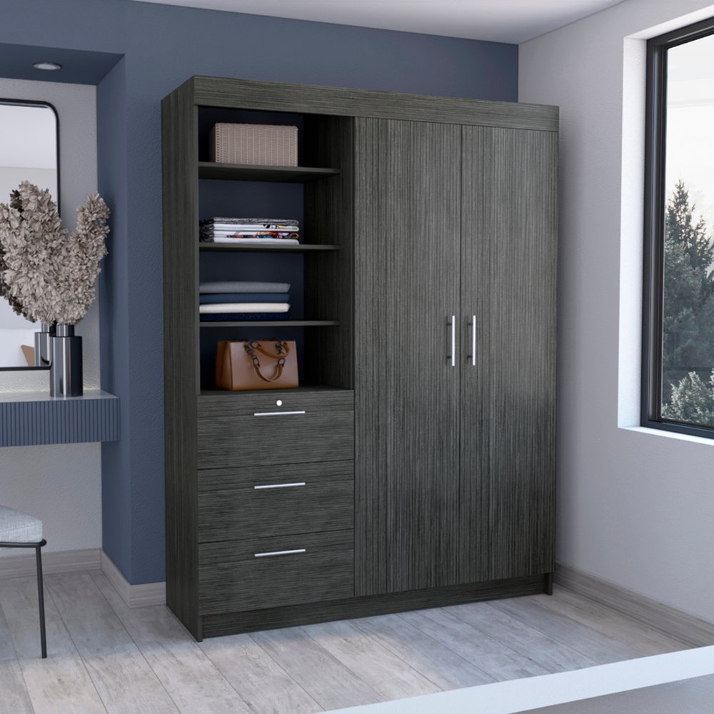 Cómoda combinada gris de tres cajones de 59"