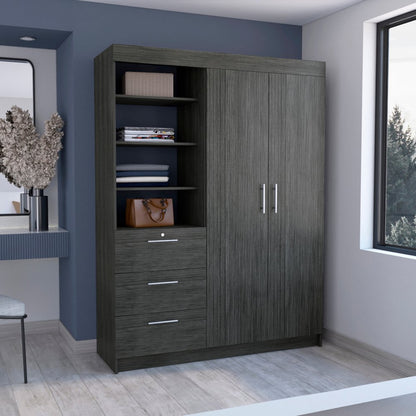 Cómoda combinada gris de tres cajones de 59"
