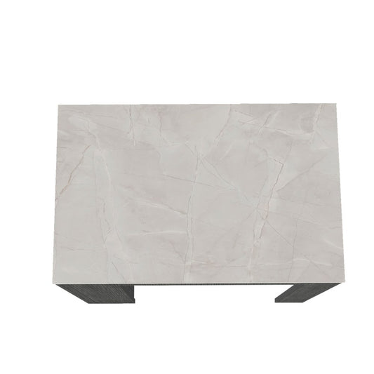 Isla de cocina de 36" de mármol blanco y gris y madera con espacio de almacenamiento
