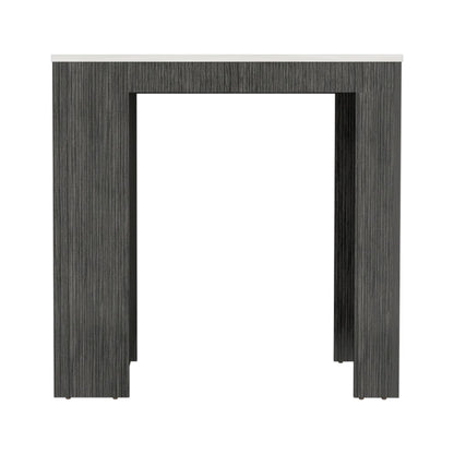 36" White and Gray Marble and Wood Kitchen Island With Storage