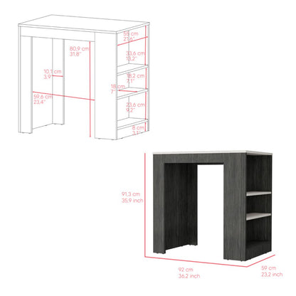 36" White and Gray Marble and Wood Kitchen Island With Storage