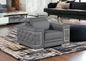 47" Granite Gray And Silver Genuine Leather Club Chair