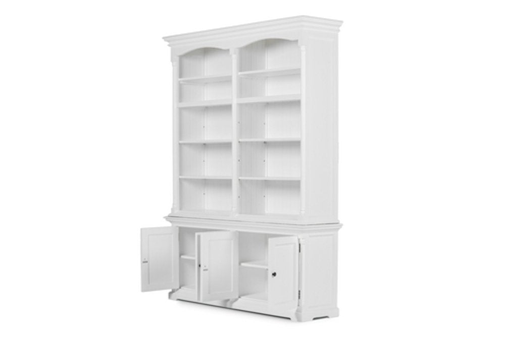 65" White Solid Wood Frame Dining Hutch With Fourteen Shelves