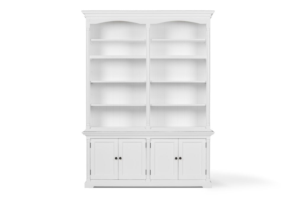 65" White Solid Wood Frame Dining Hutch With Fourteen Shelves