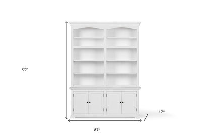 65" White Solid Wood Frame Dining Hutch With Fourteen Shelves