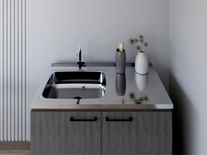 35" X 39" Dark Gray And Silver Stainless Steel and Wood Utility Cabinet With Sink