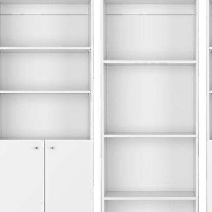 Conjunto de tres librerías modulares de madera blanca de diez niveles con cuatro puertas