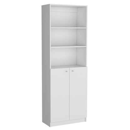 Conjunto de tres librerías modulares de madera blanca de diez niveles con cuatro puertas
