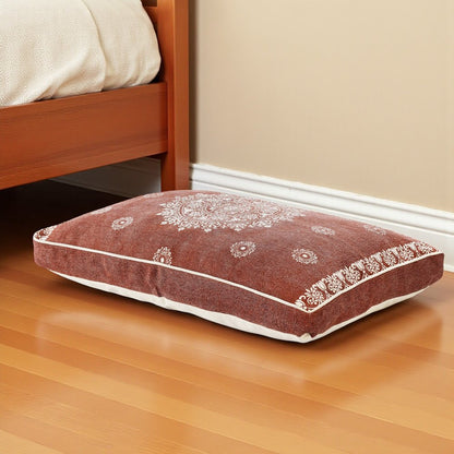 24" X 36" Stonewashed Red Medallion Pillow Style Pet Bed With Removable Cover