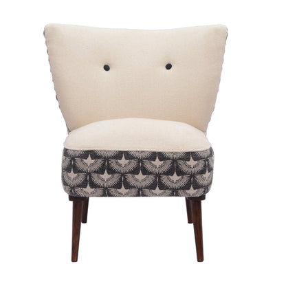 30" Cream Charcoal and Brown Geometric Tufted Wingback Chair