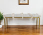 47" Gray Ivory and Gold Geometric Cotton Upholstered Bench
