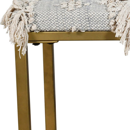 47" Gray Ivory and Gold Geometric Cotton Upholstered Bench