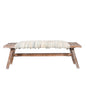 50" White and Brown Cotton Upholstered Striped Bench