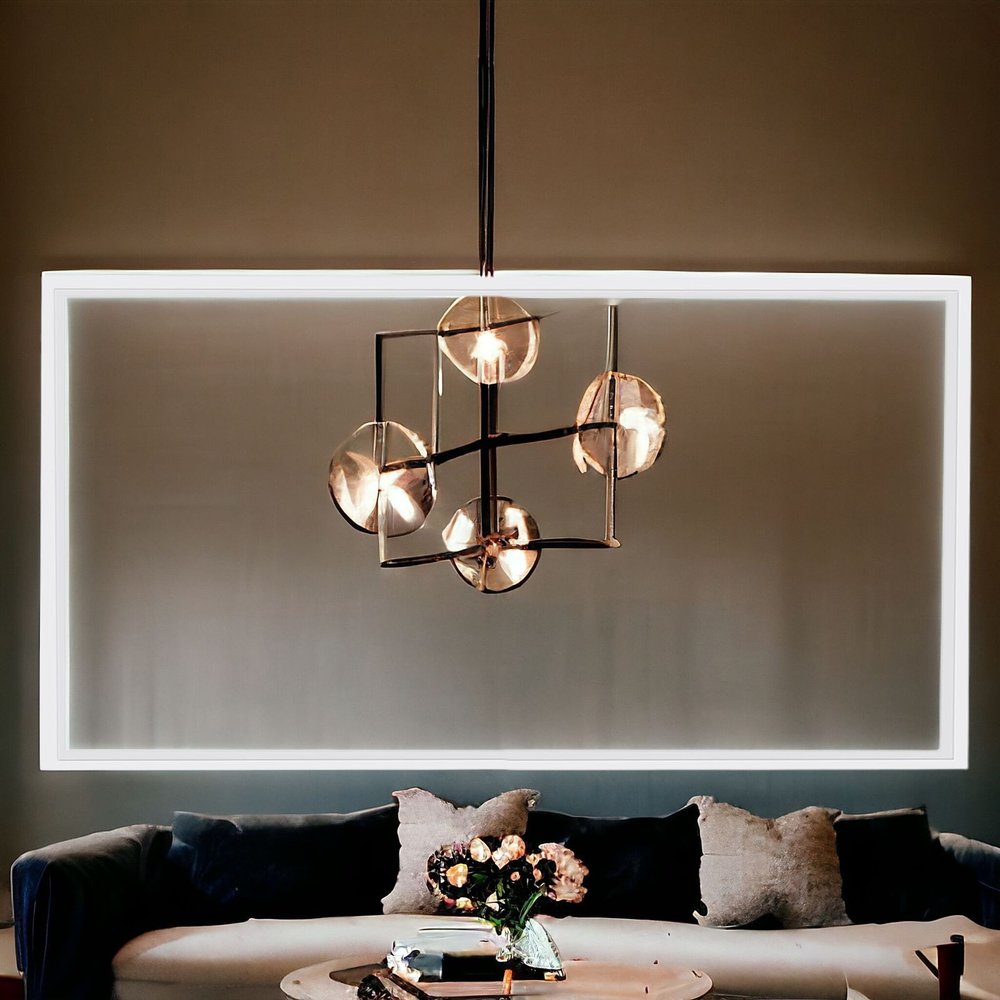 Rectangle Two Light Metal LED Dimmable Semi-Flush Ceiling Light