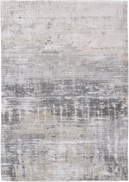 9' X 13' Gray and White Abstract Non Skid Area Rug