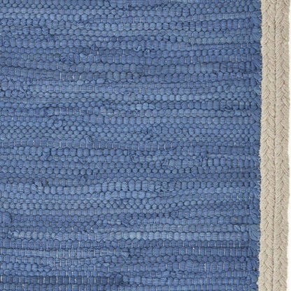 19" Set of Four Blue And Natural Solid With Border Cotton Placemats