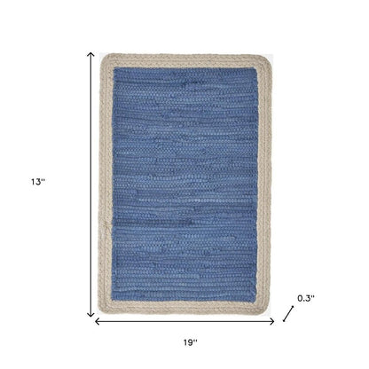 19" Set of Four Blue And Natural Solid With Border Cotton Placemats
